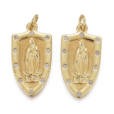 Brass Micro Pave Clear Cubic Zirconia Pendants KK-F821-17G-1