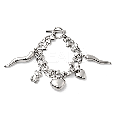 304 Stainless Steel Double-strand Bracelets BJEW-G758-01P-1
