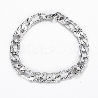 Trendy Men's 201 Stainless Steel Curb Chain Necklaces & Bracelets Sets SJEW-L186-03P-A-1