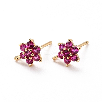 Brass Micro Pave Cubic Zirconia Stud Earrings Findings ZIRC-C027-14G-01-RS-1