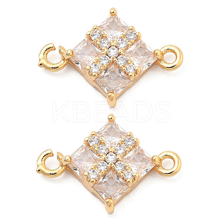 Brass Clear Cubic Zirconia Connector Charms KK-G516-07G-1