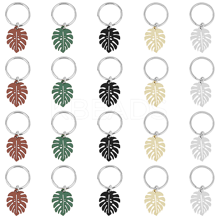 4 Sets Monstera Leaf Alloy Pendant Keychain KEYC-FH0001-40-1