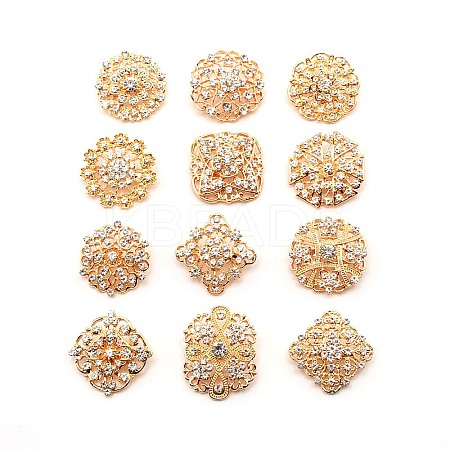 12Pcs 12 Style Exquistie Alloy Rhinestone Brooches JEWB-SZ0001-45A-1