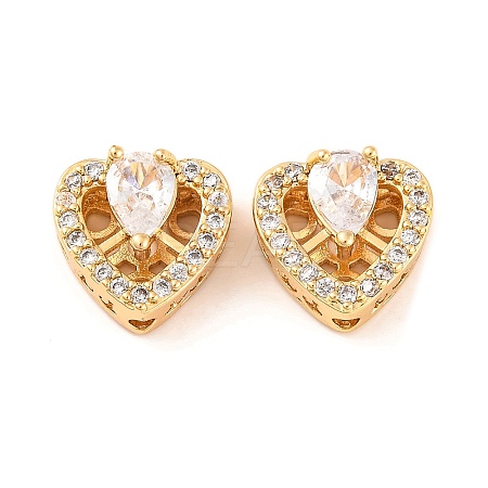 Brass Micro Pave Clear Cubic Zirconia Beads KK-S389-23G-1