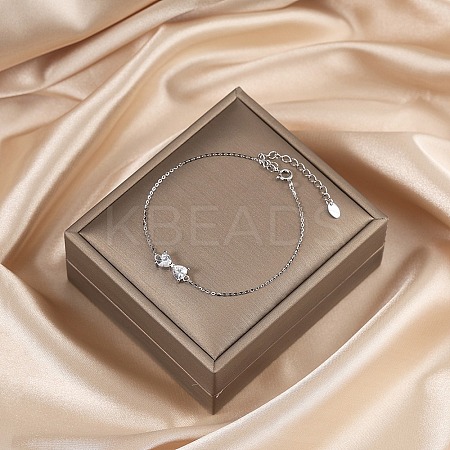 925 Sterling Silver Bowknot Link Bracelets BJEW-C106-02P-1
