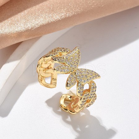 Brass Micro Pave Clear Cubic Zirconia Cuff Rings for Women RJEW-U041-02G-1