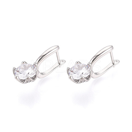 Brass Micro Pave Clear Cubic Zirconia Flower Hoop Earrings EJEW-T048-29P-1