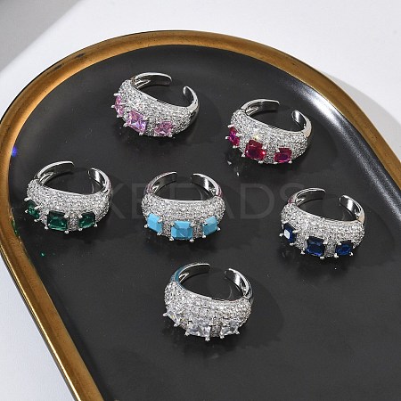 Brass Micro Pave Cubic Zirconia Cuff Open Rings for Women RJEW-L343-13P-1