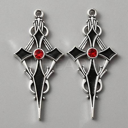 Siam Rhinestone Cross Pendant with Black Enamel ENAM-WH0001-06AS-02-1