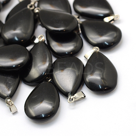 Teardrop Natural Black Stone Pendants G-Q368-13-1