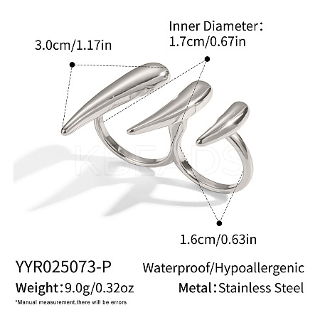 304 Stainless Steel Claw Cuff Open Rings for Women TP8558-2-1