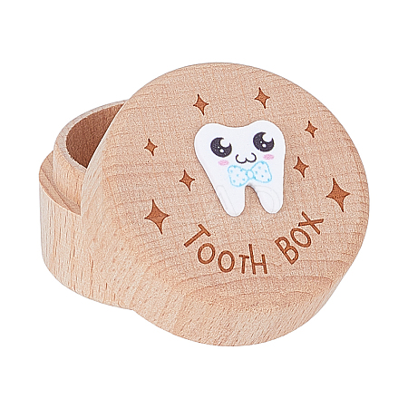 Round Printed Wood Baby Tooth Keepsake Cases with Lids CON-WH0099-75D-1