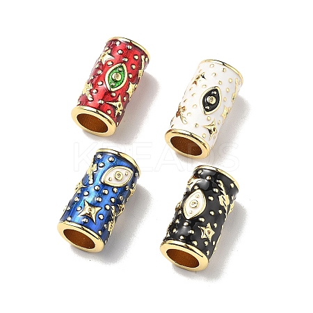 Brass Micro Pave Clear Cubic Zirconia Column European Beads KK-Z114-15G-B-1