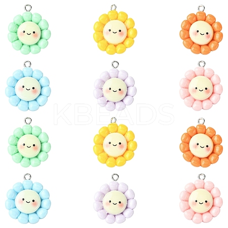 10Pcs Sunflower Opaque Resin Pendants RESI-YW0005-09-1