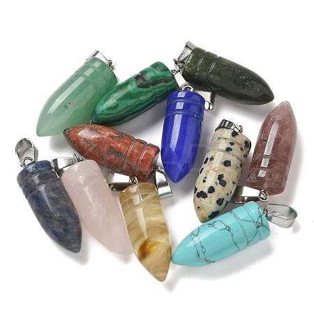 Natural & Synthetic Mixed Gemstone Pointed Pendants G-B127-18P-1