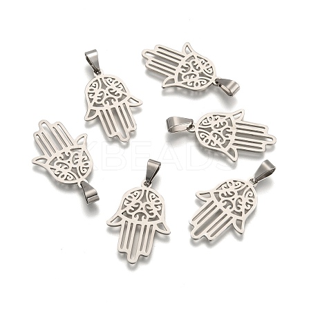 Non-Tarnish Hamsa Hand/Hand of Fatima/Hand of Miriam 304 Stainless Steel Pendants X-STAS-F016-18P-1