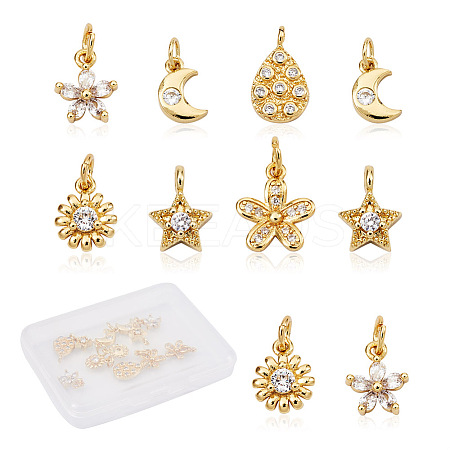 12Pcs 6 Style Brass Micro Pave Cubic Zirconia Charms ZIRC-PJ0001-03-1