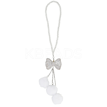 Polyester Ball & Rhinestone Bowkont Pendant Decorations HJEW-WH20009-02A-1