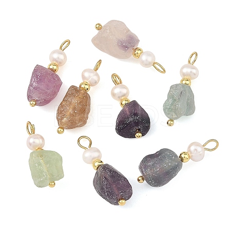 Raw Rough Natural Fluorite and Pearl Pendants PALLOY-JF06010-1