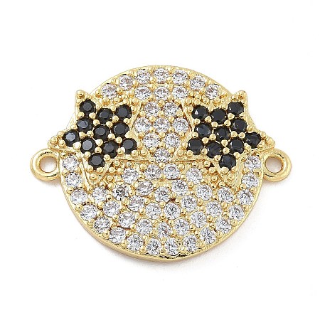 Rack Plating Brass Micro Pave Clear Cubic Zirconia Flat Round Connector Charms KK-A234-040G-02-1