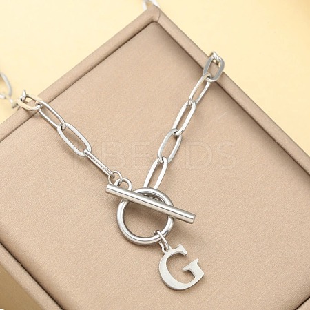 Stainless Steel Paperclip Chain Initial Necklaces with OT Clasps WGD6039-07-1