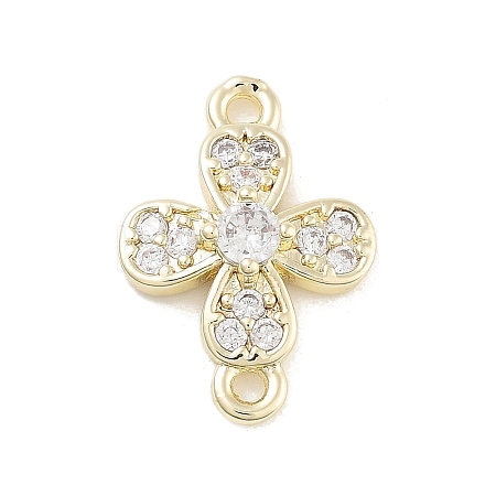 Brass Pave Clear Cubic Zirconia Flower Links Connector Charms KK-Z061-02G-02-1