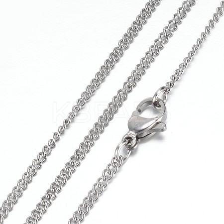 Non-Tarnish 304 Stainless Steel Curb Chain Necklaces STAS-P101-17P-1