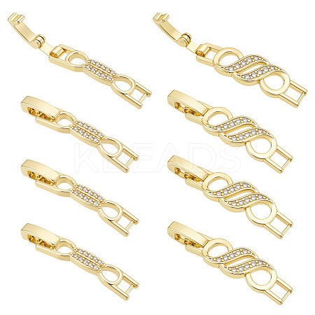 8Pcs 2 Styles Rack Plating Brass Micro Pave Clear Cubic Zirconia Watch Band Clasps ZIRC-ME0001-03-1