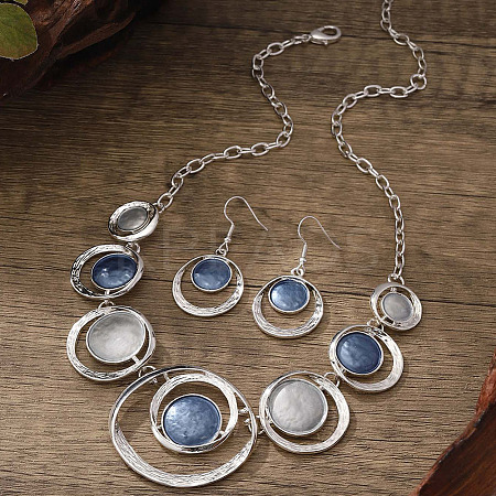 Ring with Flat Round Zinc Alloy Enamel Pendant Necklace & Dangle Earrings Sets FS-WG699A4-04-1