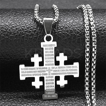 304 Stainless Steel Jerusalem Cross Pendant Box Chain Necklaces LS-NJEW-NH0003-01P-1