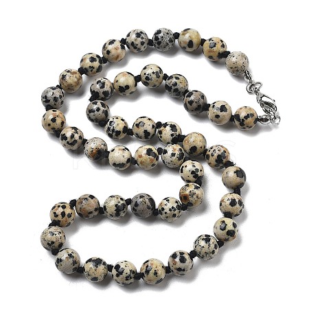 8.5mm Round Natural Dalmatian Jasper Beaded Necklaces NJEW-F327-02A-02-1