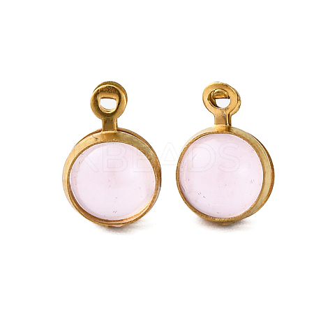 304 Stainless Steel Wrapped Dyed Natural Quartz Round Charms STAS-H235-01G-03-1
