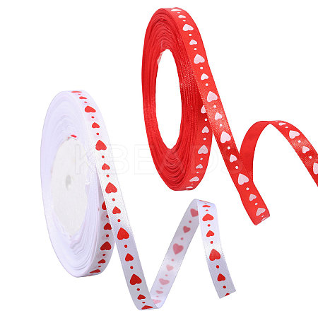 2 Rolls 2 Colors Heart Pattern Polyester Ribbon OCOR-CA0001-34-1