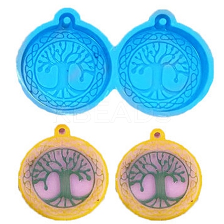 Flat Round with Tree of Life Pendant Silicone Molds LS-DIY-I088-03-1