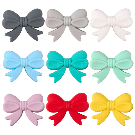 36Pcs 9 Colors Bowknot Food Grade Silicone Beads SIL-PA0001-03-1