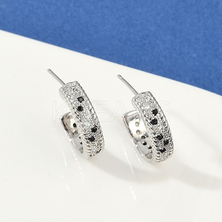C-Shaped Brass Micro Pave Cubic Zirconia Stud Earrings for Women EJEW-G428-21P-02-1