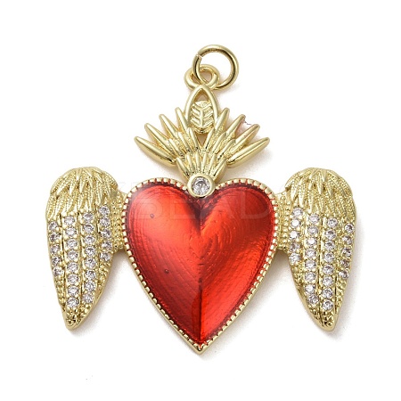 Brass Micro Pave Clear Cubic Zirconia Pendants KK-H466-05G-01-1