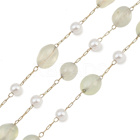Natural Prehnite Nuggets & 316 Stainless Steel Handmade Link Chains CHS-K021-14G-06-1