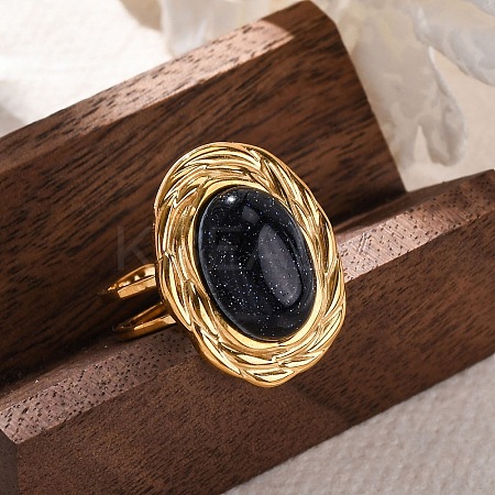 Oval Synthetic Blue Goldstone Finger Rings RJEW-M063-01G-15-1