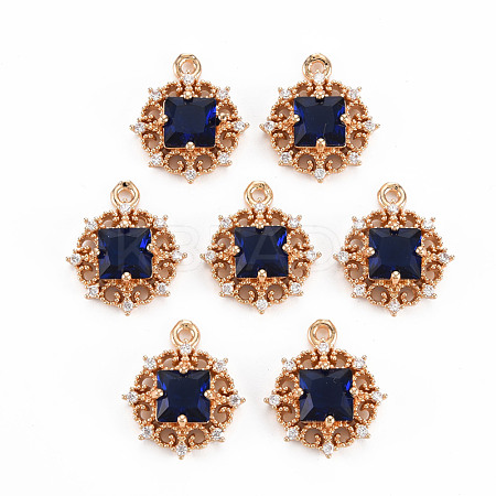 Rack Plating Brass Micro Pave Clear Cubic Zirconia Pendants KK-T060-61G-RS-1