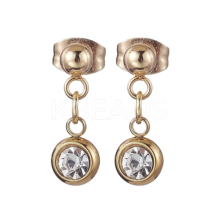 Flat Round 201 Stainless Steel Rhinestone Stud Dangle Earrings for Women EJEW-JE05920-1