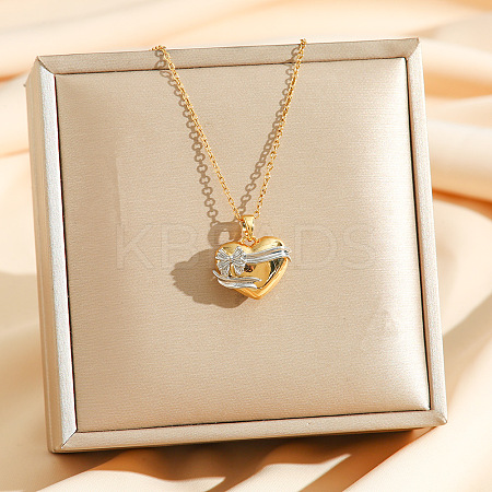 Brass Bowknot Heart Pendant Necklaces LS-NJEW-K280-06G-01-1