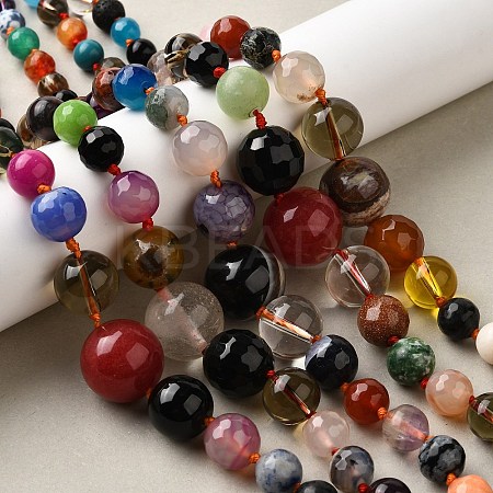 Natural Mixed Stone & Glass Round Beads Strands G-C188-01-1
