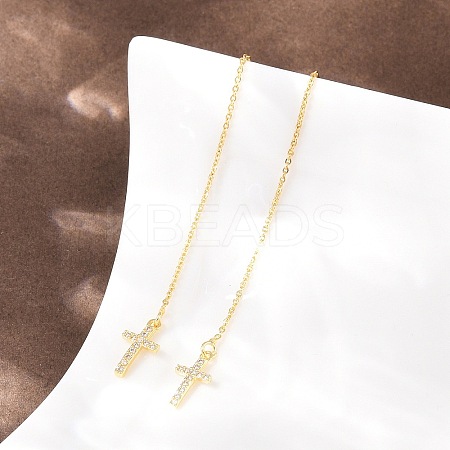 Cross Brass Micro Pave Clear Cubic Zirconia Ear Thread EJEW-H182-14G-1