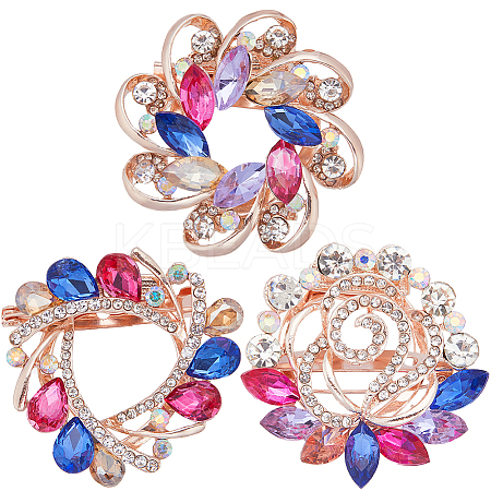 3Pcs 3 Style Colorful Dyed Quartz Flower & Heart Brooch Pins FIND-GF0005-31-1