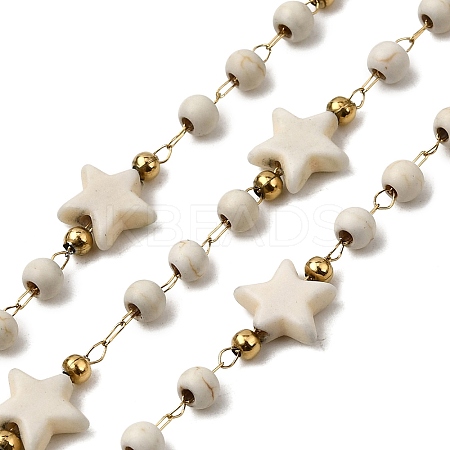 Handmade 304 Stainless Steel Synthetic Turquoise Star Link Chains CHS-L032-06G-01-1