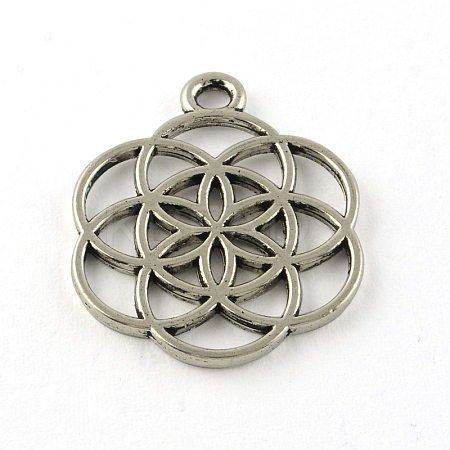 Tibetan Style Flower Alloy Pendants TIBEP-R345-38AS-NR-1