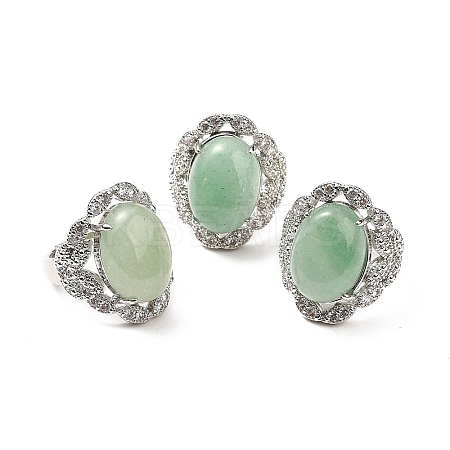 Natural Green Aventurine Adjustable Rings RJEW-P043-04P-20-1