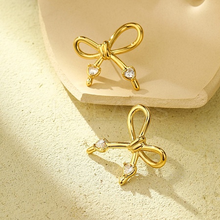 304 Stainless Steel Micro Pave Clear Cubic Zirconia Stud Earrings for Women EJEW-U023-05G-1