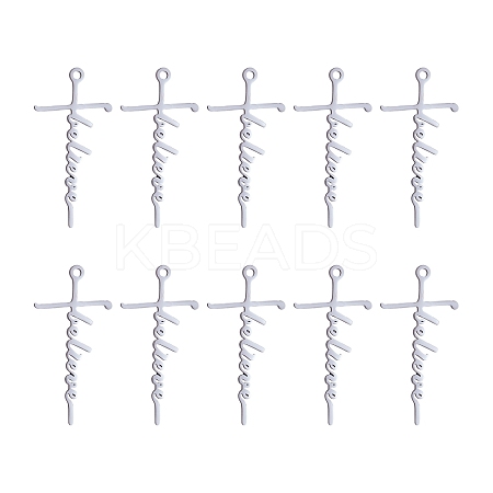 10Pcs Believe Cross Charm Pendant Cross Faith Charm Necklace Stainless Steel Pendant for Christian Religious Jewelry Gifts Making JX518A-1